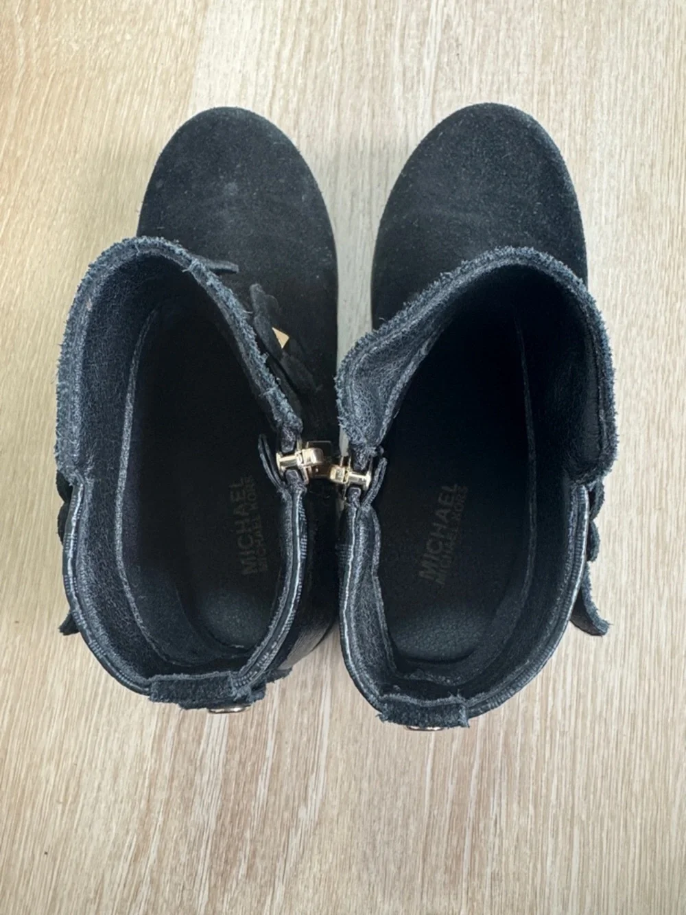 Michael Kors Black Suede Girls Ankle Boots with Flower Accent